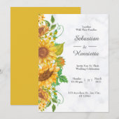 Sunflower Elegant Rustic Gold Wedding-uitnodiging Kaart (Voorkant / Achterkant)