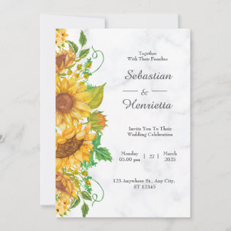 Sunflower Elegant Rustic Gold Wedding-uitnodiging Kaart