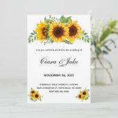 Sunflower Elegant Rustic Wedding Invitation Kaart (Staand voorkant)