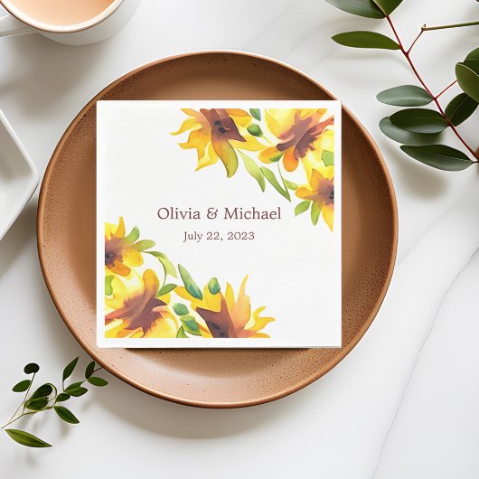 Sunflower Elegant Waterverf Wedding Napkins Servet