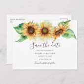 Sunflower Elegant Waterverf Wedding Save the Date Aankondigingskaart (Voorkant / Achterkant)