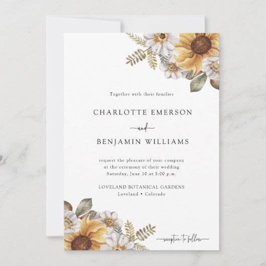 Sunflower Elegant Wedding Kaart (Voorkant)