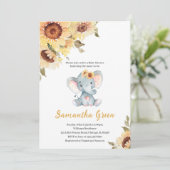 Sunflower Elephant Baby Shower Kaart (Staand voorkant)