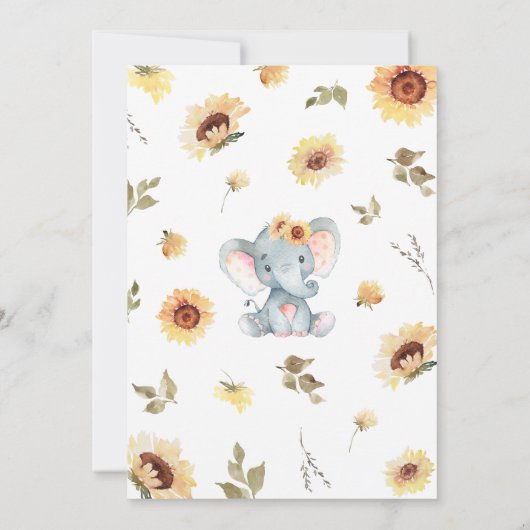 Sunflower Elephant Baby Shower Kaart (Achterkant)
