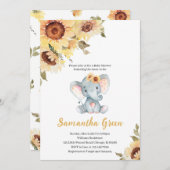 Sunflower Elephant Baby Shower Kaart (Voorkant / Achterkant)