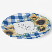 Sunflower en Blue Gingham I Do BBQ Papieren Bordje (Gekanteld)