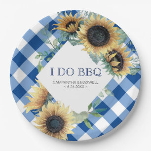 Sunflower en Blue Gingham I Do BBQ Papieren Bordje