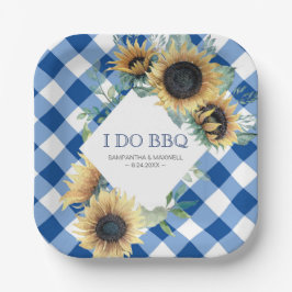 Sunflower en Blue Gingham I Do BBQ Papieren Bordje