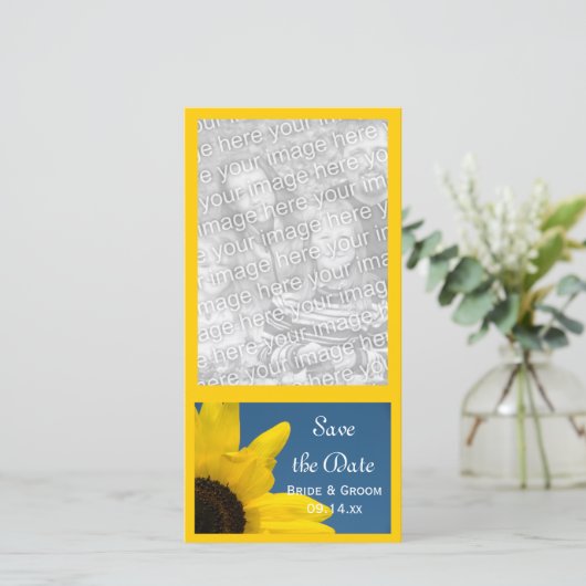 Sunflower en Blue Sky Wedding Save the Date (Staand voorkant)