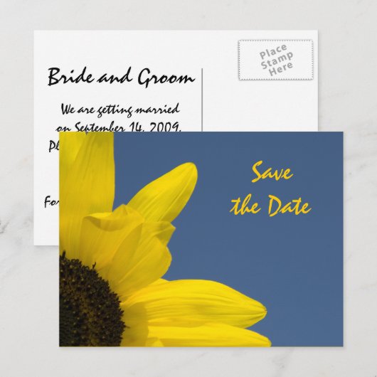Sunflower en Blue Sky Wedding Save the Date Aankondigingskaart (Voorkant / Achterkant)
