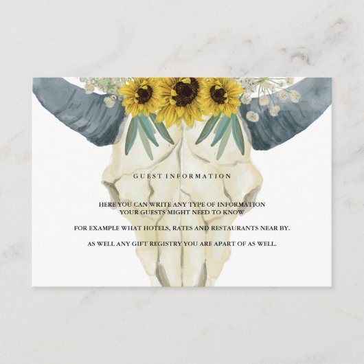 Sunflower en Bull Waterverf Gastinformatie Informatiekaartje (Voorkant)