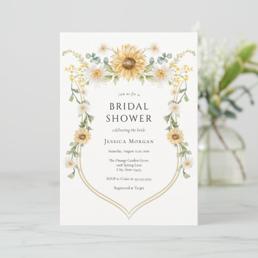 Sunflower en Daisy Bridal Shower Invitation Kaart (Staand voorkant)