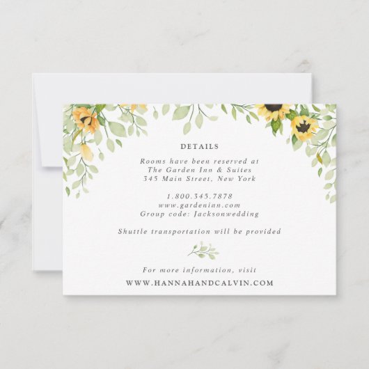 Sunflower en Greenery Wedding Details Card Kaart (Voorkant)