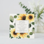 Sunflower en Greenery Wedding Invitation Kaart (Staand voorkant)