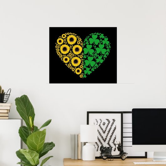 Sunflower en Irish Shamrock Heart Poster (Thuiskantoor)
