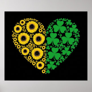 Sunflower en Irish Shamrock Heart Poster