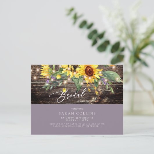 Sunflower en Lavender Rustic Vrijgezellenfeest Inv Uitnodiging Briefkaart (Staand voorkant)
