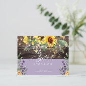Sunflower en Lavender Wedding Save the Date Briefkaart (Staand voorkant)
