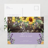 Sunflower en Lavender Wedding Save the Date Briefkaart (Voorkant / Achterkant)