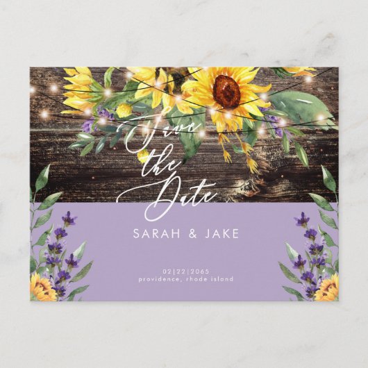 Sunflower en Lavender Wedding Save the Date Briefkaart (Voorkant)