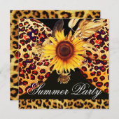 SUNFLOWER EN LEOPARD FUR BOW SUMMER GARDEN PARTIJ KAART (Voorkant / Achterkant)