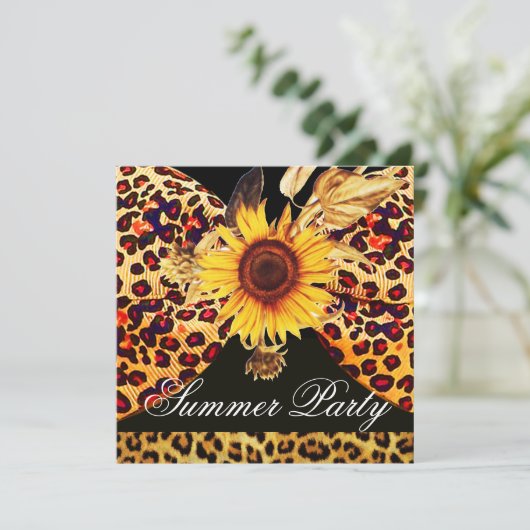 SUNFLOWER EN LEOPARD FUR BOW SUMMER GARDEN PARTIJ KAART (Staand voorkant)