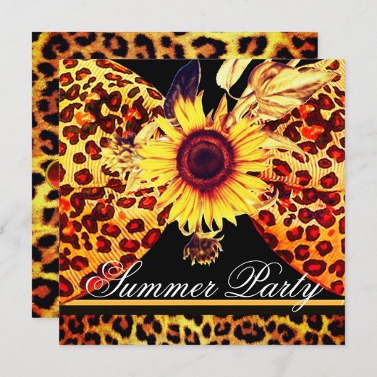 SUNFLOWER EN LEOPARD FUR BOW SUMMER GARDEN PARTIJ KAART (Voorkant / Achterkant)