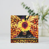 SUNFLOWER EN LEOPARD FUR BOW SUMMER GARDEN PARTIJ KAART (Staand voorkant)