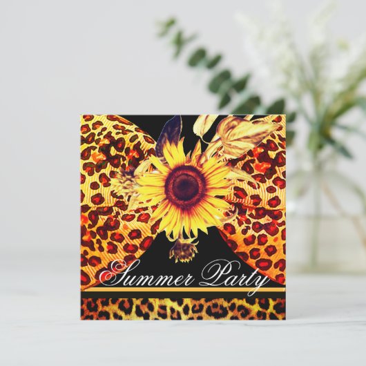 SUNFLOWER EN LEOPARD FUR BOW SUMMER GARDEN PARTIJ KAART (Staand voorkant)