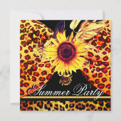 SUNFLOWER EN LEOPARD FUR BOW SUMMER GARDEN PARTIJ KAART (Voorkant)