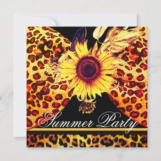SUNFLOWER EN LEOPARD FUR BOW SUMMER GARDEN PARTIJ KAART (Voorkant)