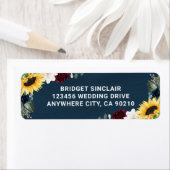 Sunflower en Navy Blue Magnolia Burgundy Wedding Etiket (Insitu)