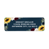 Sunflower en Navy Blue Magnolia Burgundy Wedding Etiket (Voorkant)