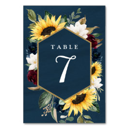 Sunflower en Navy Blue Magnolia Burgundy Wedding Kaart