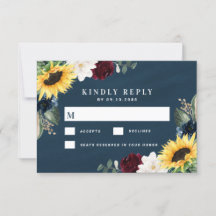Sunflower en Navy Blue Magnolia Burgundy Wedding