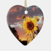 SUNFLOWER EN PINK SUMMER SUNSET Heart Keramisch Ornament (Rechts)