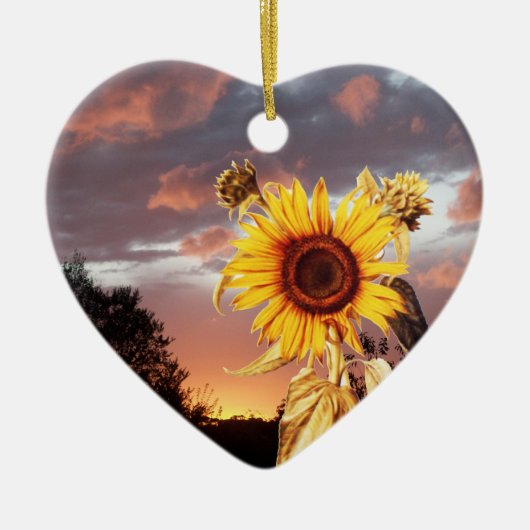 SUNFLOWER EN PINK SUMMER SUNSET Heart Keramisch Ornament (Voorkant)