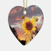 SUNFLOWER EN PINK SUMMER SUNSET Heart Keramisch Ornament (Links)
