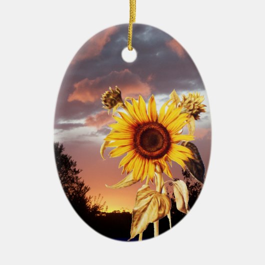 SUNFLOWER EN PINK SUMMER SUNSET KERAMISCH ORNAMENT (Voorkant)