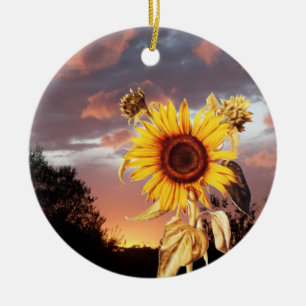 SUNFLOWER EN PINK SUMMER SUNSET KERAMISCH ORNAMENT