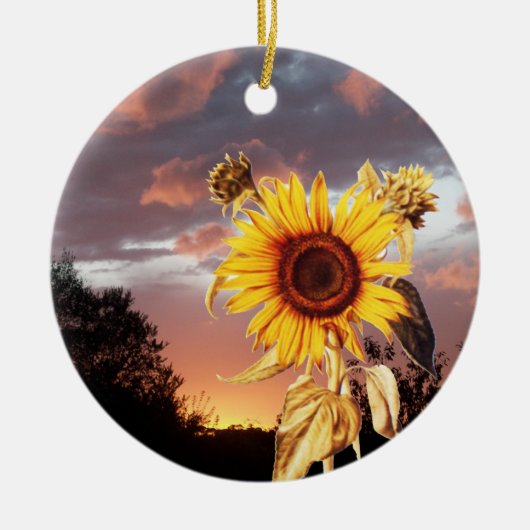 SUNFLOWER EN PINK SUMMER SUNSET KERAMISCH ORNAMENT (Voorkant)