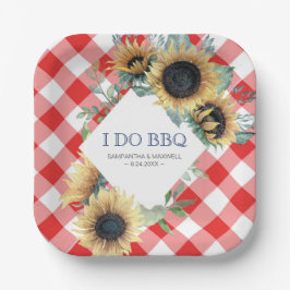 Sunflower en Rode Tartan I Do BBQ Papieren Bordje