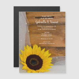 Sunflower en Veil country Wedding Magnetische Uitnodiging