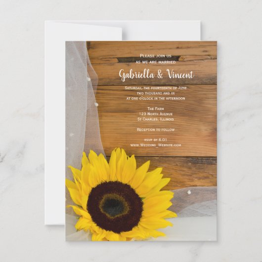 Sunflower en Veil country Wedding Magnetische Uitnodiging (Voorkant)