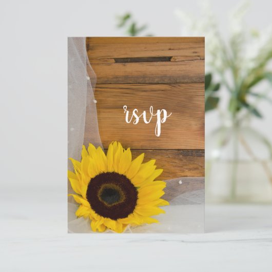 Sunflower en Veil country Wedding RSVP Response (Staand voorkant)