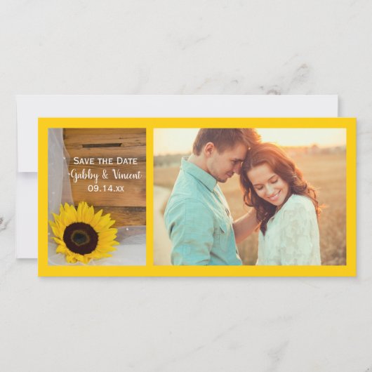 Sunflower en Veil country Wedding Save the Date (Voorkant)
