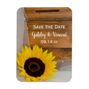 Sunflower en Veil country Wedding Save the Date Magneet