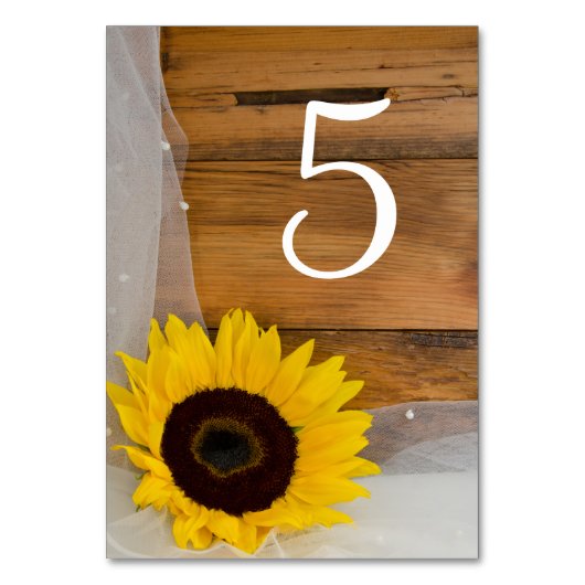 Sunflower en Veil country Wedding Table Numbers Kaart (Achterkant)