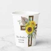 Sunflower & Eucalyptus Boho Cross Baptism Papieren Bekers (Achterkant)