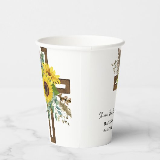 Sunflower & Eucalyptus Boho Cross Baptism Papieren Bekers (Rechts)